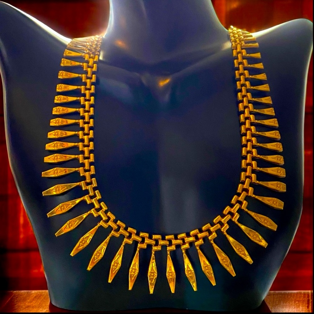 Estate SOLID 18k 750 Gold Panther Link Chandelier Graduated Collar Necklace!